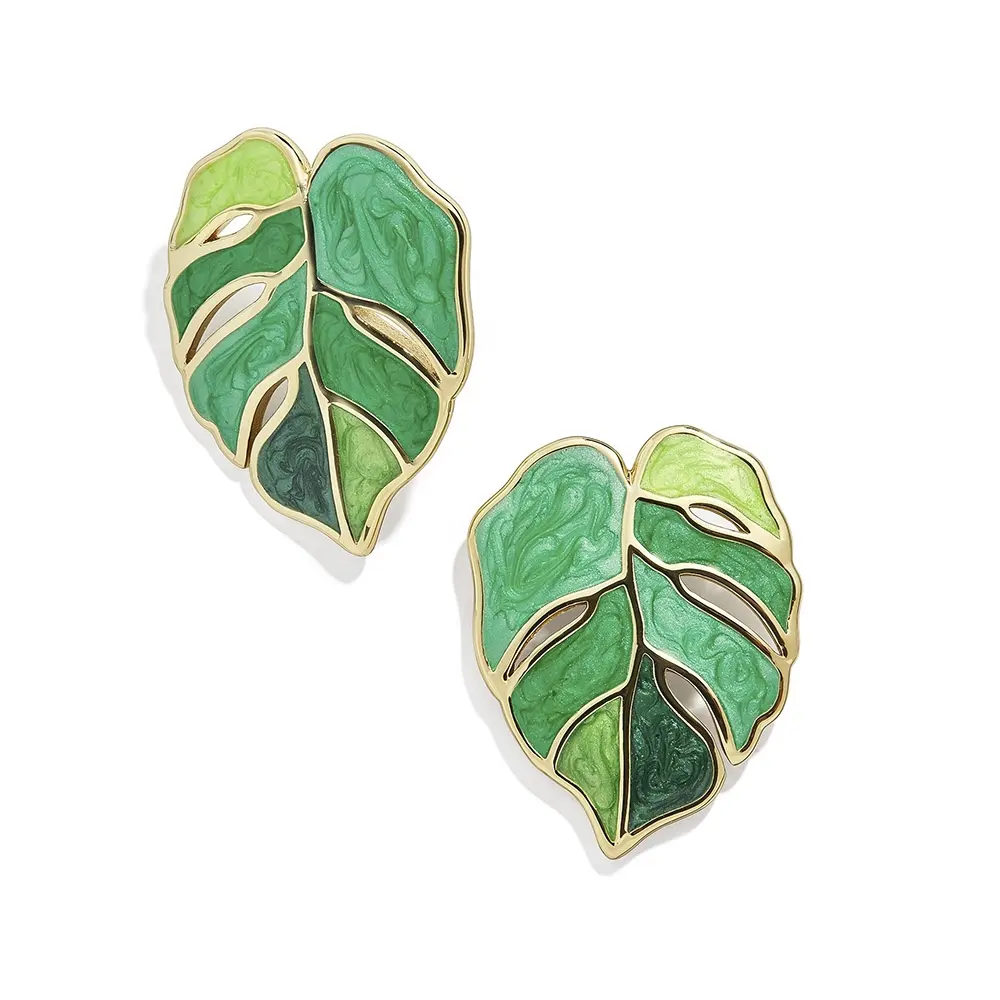 Fashion Earrings Wholesale New Pattern Alloy Floral Drop Oil Leaf Earrings For Women