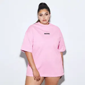 Camiseta feminina plus size com logotipo personalizado 4xl 5xl 2xl 3xl coreana premium folgada de algodão manga curta oversized rosa