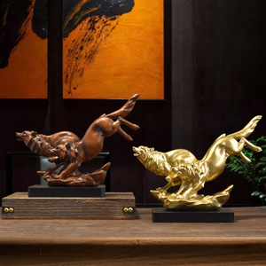 Thanh Lịch Trung Quốc Phong Cách Hổ Đôi <span class=keywords><strong>Wolf</strong></span> Nhựa Thân Thiện Với Môi Bức Tượng Cho Văn Phòng Bàn Rượu Vang Tủ Lối Vào Hội Trường Phòng Khách - Product Image 4