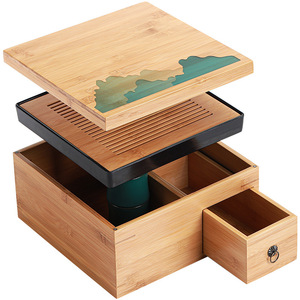 Bamboo Storage <b>Box</b> For Kung Fu <b>Tea</b> Set With Lid Portable Square Design Afternoon <b>Tea</b> Use - Product Image 5