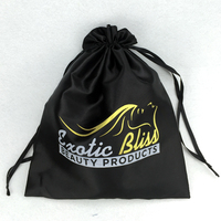 Sac à cordon en satin de luxe avec logo personnalisé pour extensions de cheveux, perruques, lots de cheveux, cosmétiques, voyage, rangement anti-poussière, pochette en soie, vente en gros