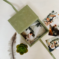 Boîte cadeau en velours pliable de luxe avec logo personnalisé, vert olive, avec ruban, gaufrage, feuille d'or pour emballages cadeaux en daim