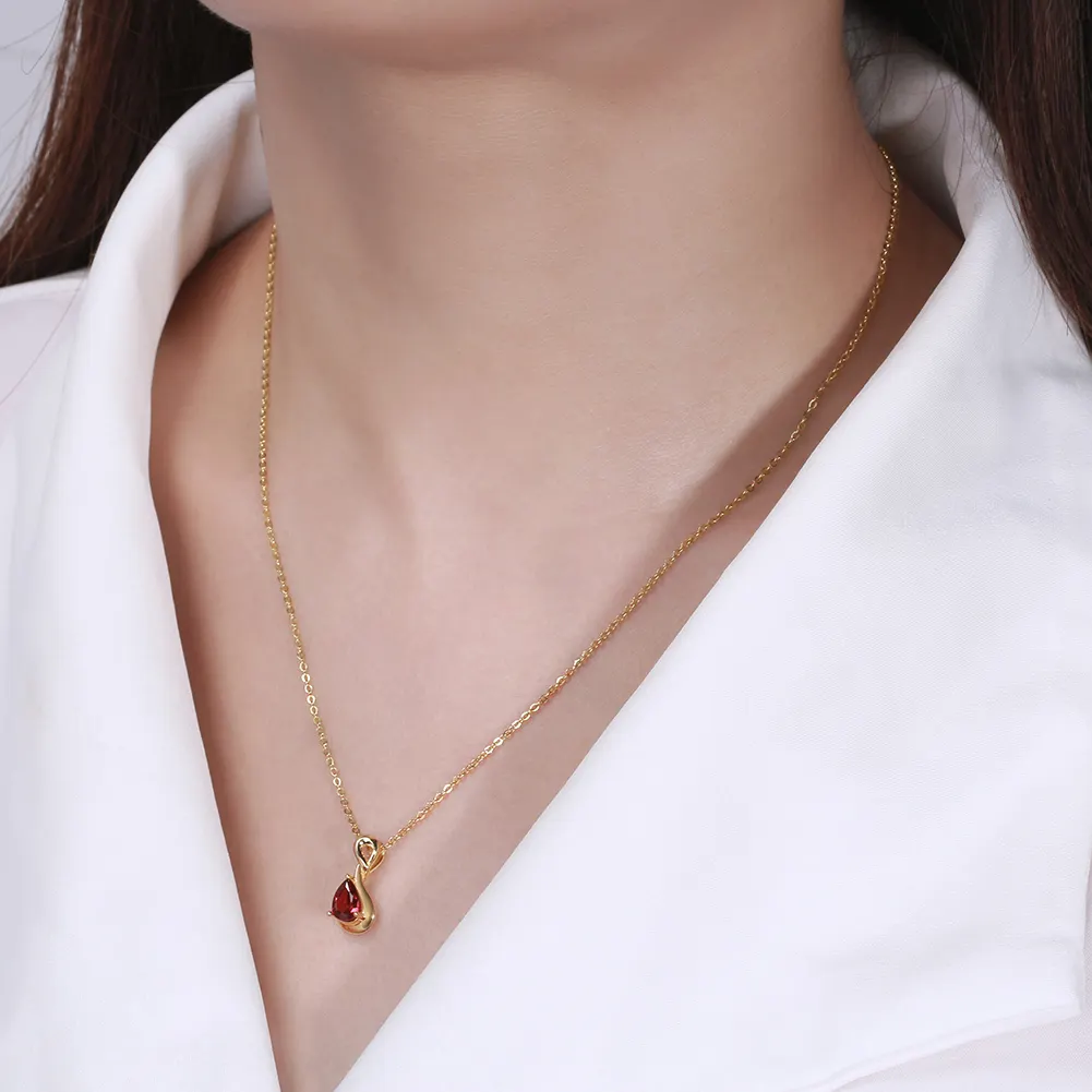 RINNTIN GMN40 Naturstein schmuck Granat Halskette für Frauen Sterling Silber Tropfen Wasser form Halskette Edelsteins chmuck