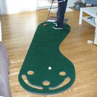 Bestpreis YGT YGT-35 Tragbarer 3-Loch Grüner Golf-Putting-Teppich 1,5m X 1,5m Gummiramme für Innen/Außen Heim-Übungsmatten