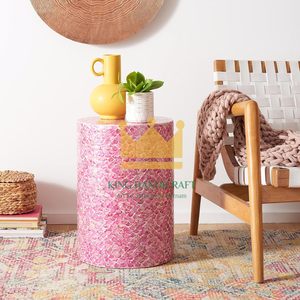 Mesa auxiliar con Incrustaciones de nácar India hecha a mano, mesa auxiliar redonda vintage con acento para sofá, mesita de noche - Product Image 1