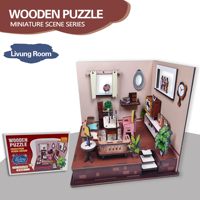 Puzzles de construction miniatures en bois 3D DIY, kits de maison de poupée miniature avec salon confortable, décoration artisanale pour la maison