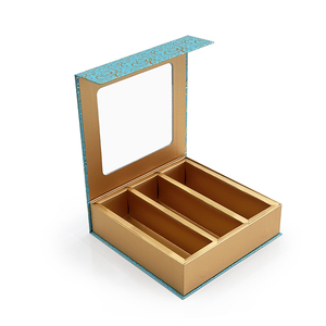 Boîte cadeau personnalisée en or <span class=keywords><strong>premium</strong></span> avec 3 compartiments transparents pour chocolats, pralines, pâtisseries, avec fermeture magnétique et insert en papier - Product Image 6