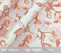 Kain Tas Kulit Buatan PVC Bermotif Bunga Cetak 0.8MM, Tahan Gesekan, Bagian Bawah Matte Brushed, Pola Rumah Tangga K1626