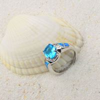 Bague de fiançailles ovale en opale bleue de style hawaïen, nouvelle collection européenne et américaine, avec incrustation en cuivre