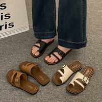 Nouvelles Sandales Compensées Coréennes Personnalisées pour Femmes, Douces, Été, Plein Air, Plage, Design Plat à Boucle de Ceinture, Tendance Mode
