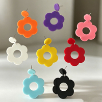 Anting Akrilik Berbentuk Bunga Berongga Warna Permen 4.8*3.2cm, Anting Geometris Gaya Liburan untuk Wanita, Hadiah