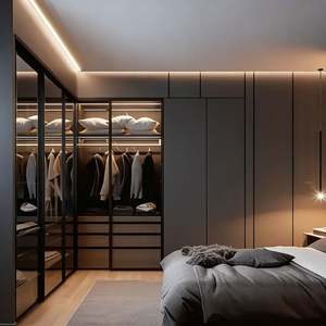 Armoire en verre de style italien de luxe sur mesure Balom, finitions noires élégantes, placard en bois moderne avec portes transparentes pour la chambre à coucher - Product Image 2