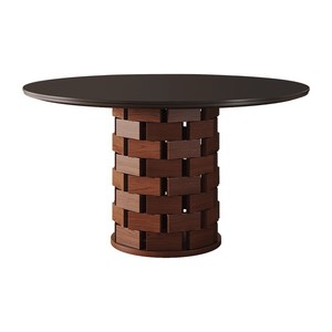<b>Round</b> <b>Solid</b> <b>Wood</b> Slab <b>Dining</b> <b>Table</b> Black Modern Design Stable Support Structure For <b>Dining</b> Room Home Use - Product Image 5