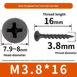 Vite Autofilettante <span class=keywords><strong>per</strong></span> <span class=keywords><strong>Legno</strong></span> M3.8 in Acciaio al Carbonio Fosfatato Nero, Testa Svasata Piatta, Denti Rapidi, Temprata - Product Image 6