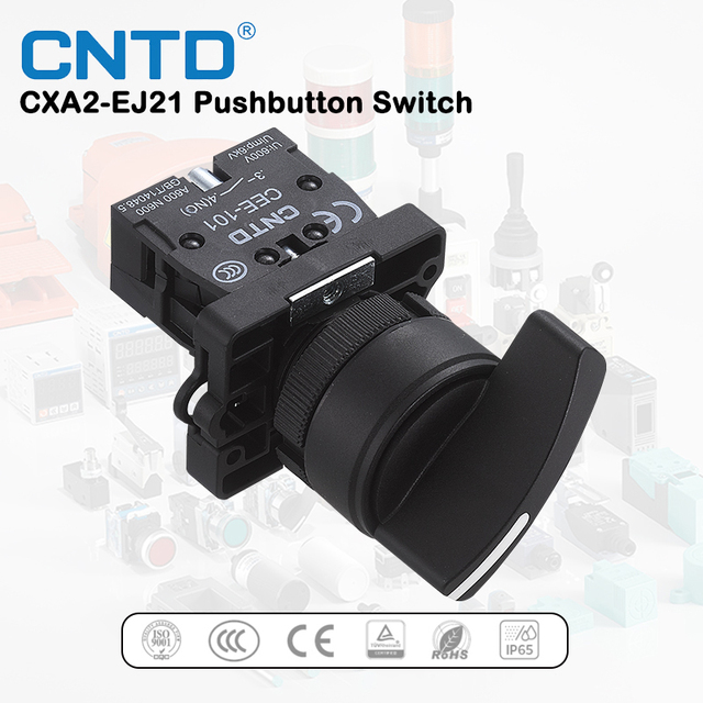 CNTD 3 Position Selector Knob Push Button Switch CXA2-EJ With 22mm Selector Switch 3 Position Momentary Push Button Switch IP65