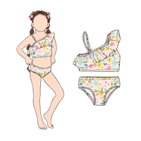 Ensemble bikini 2 pièces personnalisé pour filles, avec volants asymétriques et pantalon, idéal pour bébés, enfants et jeunes filles pour la natation estivale
