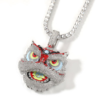 Collier pendentif tête de lion traditionnel chinois à la mode perle en laiton glacé CZ émail coloré personnage de danse de bête à la mode