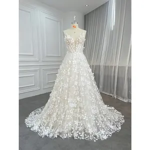 Embroidered Vestidos De Novia Princess Puffy Rhinestone 3d Flower Bridal Gown Wedding Dress