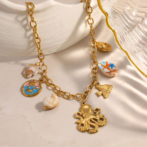 สร้อยคอจี้แฟชั่นฮาวายฤดูร้อน สร้อยคอเหล็กกล้าไร้สนิม 316L เครื่องประดับชุบทอง 14k 18k PVD ลายปลาหมึกทะเลสำหรับผู้หญิง - Product Image 2