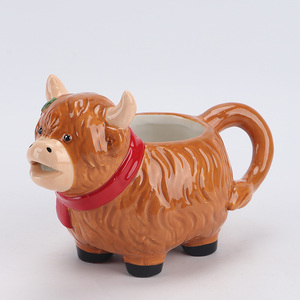 Christmas Highland Cow Ceramic Creamer Pitcher, 3D Hand-Painted <strong>Scottish</strong> Cattle Milk Jug, Festive Holiday Table Decor - Product Image 1
