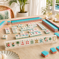 Ubin Mahjong Akrilik Amerika Palm Beach Desain Flamingo Tropis Koral Aqua untuk Hadiah Keluarga Klub Grosir OEM ODM