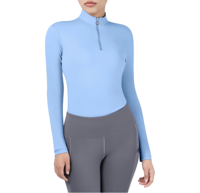 Chemise à manches longues à fermeture éclair 1/4 pour femmes, couche de base équestre, séchage rapide, absorption de la transpiration, vêtements d'équitation, 71% nylon, 29% élasthanne