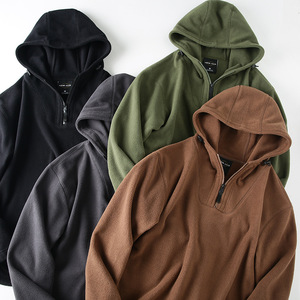 Wholesale 300gsm Oversized 100% Cotton Fleece Solid Winter Breathable Custom Silk Screen Printed Quarter Zip Hoodie - Product Image 1
