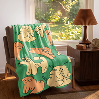 Couverture en flanelle personnalisée avec motif chien vert mignon, couverture polaire en flanelle pour canapé et décoration intérieure, vente en gros