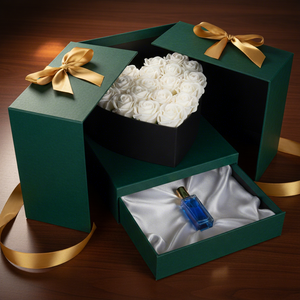 Scatola Regalo per Gioielli con Orecchini e Bracciale a Strati, Fiore Rosa e Cuore, Confezione Personalizzata 'Ti Amo' con Stampa Logo - Product Image 1