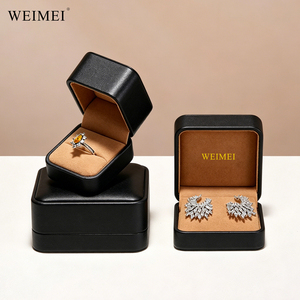 WEIMEI Custom Logo Wholesale Luxury Black PU Leather Tan Interior Square Ring <b>Earring</b> Necklace Bracelet Jewelry Packaging <b>Box</b> - Product Image 4