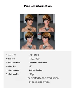 Perruque courte noire de style pixie pour femmes, sans colle, entièrement fabriquée à la machine, livraison rapide, coupe dégradée, franges, perruque en <span class=keywords><strong>cheveux</strong></span> humains - Product Image 6