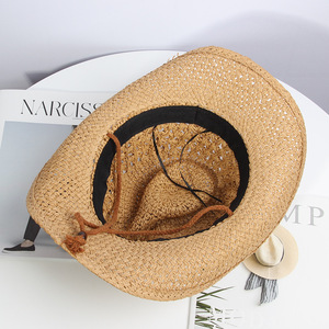 Sombrero de Vaquero Occidental Plegable de Rafia Hueca, Unisex, para Verano, Playa, Casual, de Ala Ancha, Protección Solar, 54-56CM - Product Image 4