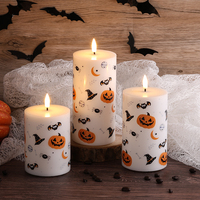 Ensemble de 3 bougies LED à flamme vacillante en cire de paraffine à télécommande Matti's, décoration d'Halloween, pilier blanc