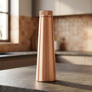 Botella de agua térmica de cobre con tapa, diseño minimalista, portátil, para viajes - Product Image 1