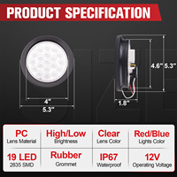 Feux arrière de remorque ronds à LED bicolores de 4 pouces, 19 LED, feux de freinage, de stop et de clignotants, étanches IP67, câbles à 3 broches