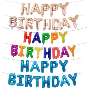 16 inch जन्मदिन मुबारक गुब्बारे चांदी बैनर के लिए एल्यूमीनियम पन्नी पत्र गुब्बारे पार्टी की आपूर्ति और जन्मदिन सजावट