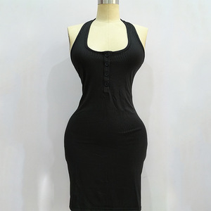 Robe fourreau sexy à col licou 2024, robe moulante <span class=keywords><strong>sans</strong></span> <span class=keywords><strong>manches</strong></span> pour femmes - Product Image 2