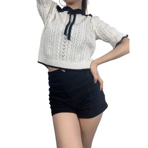 OEM ODM Blusas de punto para mujer con cuello de encaje, estilo suelto y corto, con cinco mangas acampanadas, para verano - Product Image 2