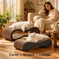 Meuble à gratter pour chat élégant avec finition imitation bois, lit-canapé pour chat en carton ondulé 2-en-1 emboîtable