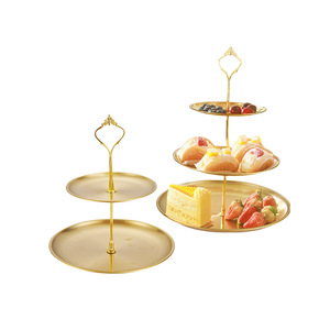 Soporte Redondo de 2 Niveles para Postres, de Acero Inoxidable Dorado, Diseño Retro de Lujo, Bandeja Multiusos para Pasteles y Aperitivos - Product Image 1