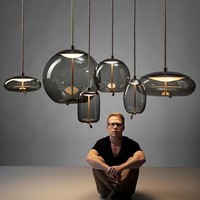 Lampe suspendue créative pour restaurant, cuisine, salle à manger, bar, boule en verre fumé, corde torsadée, luminaires suspendus pour cuisine, salon