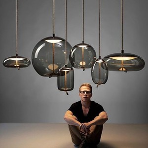 Lámpara Colgante Creativa para Restaurante, Cocina, Comedor, Bar, Bola de Vidrio Ahumado, <span class=keywords><strong>Cuerda</strong></span> Trenzada, Luces Colgantes para Cocina, Sala de Estar - Product Image 1