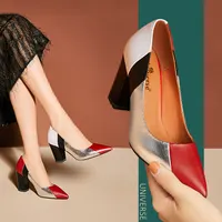 Вселенная K050 пикантные женские, смешанные цвета, туфли-лодочки на высоком квадратном каблуке Женская обувь на высоком каблуке для женщин женские 2021 в новом стиле; Модельные туфли