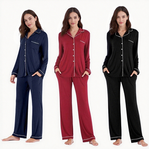 Hongbo vêtements de nuit femmes pyjama chaud luxueux 100% coton bio Modal solide tricoté uni teint femmes nuit costume pyjama ensemble - Product Image 1