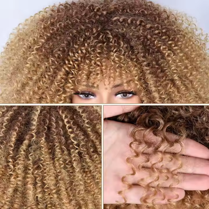 Afro Kinky Curly <span class=keywords><strong>Wig</strong></span> com Franja para Mulheres Negras Sem Cola Cheia e Fofa Como uma Bomba Longas Perucas de Cabelo Encaracolado - Product Image 4