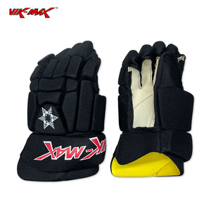 ถุงมือฮอกกี้น้ำแข็ง VIK-MAX ใยไนลอน สำหรับวัยรุ่น ทนทาน ผ้าตาข่าย ปิดด้วยแถบตีนตุ๊กแก สีดำล้วน ฝ่ามือสีเหลือง - Product Image 4