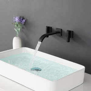 Lavabo encastré entièrement en laiton avec robinet <span class=keywords><strong>noir</strong></span> Bassin séparé à trois voies avec robinets de lavabo dissimulés <span class=keywords><strong>Mitigeur</strong></span> d'évier - Product Image 1