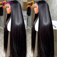 Perruques en cheveux humains vierges brésiliens bruts, lisses comme des baguettes, avec dentelle frontale 13x4 HD, sans colle, pour femmes noires