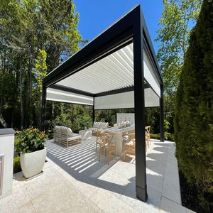 8x8 12 'x 20' <span class=keywords><strong>Pergola</strong></span> en <span class=keywords><strong>aluminium</strong></span> Blanc Noir Marron Lames rétractables motorisées Assemblage facile Rongeur écologique - Product Image 3