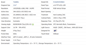 Módulo de Pantalla LCD TFT de 15.6 Pulgadas Tianma P1560FHF3MB00 1920X1080 Paneles de Pantalla de Grado Industrial 500cd - Product Image 6